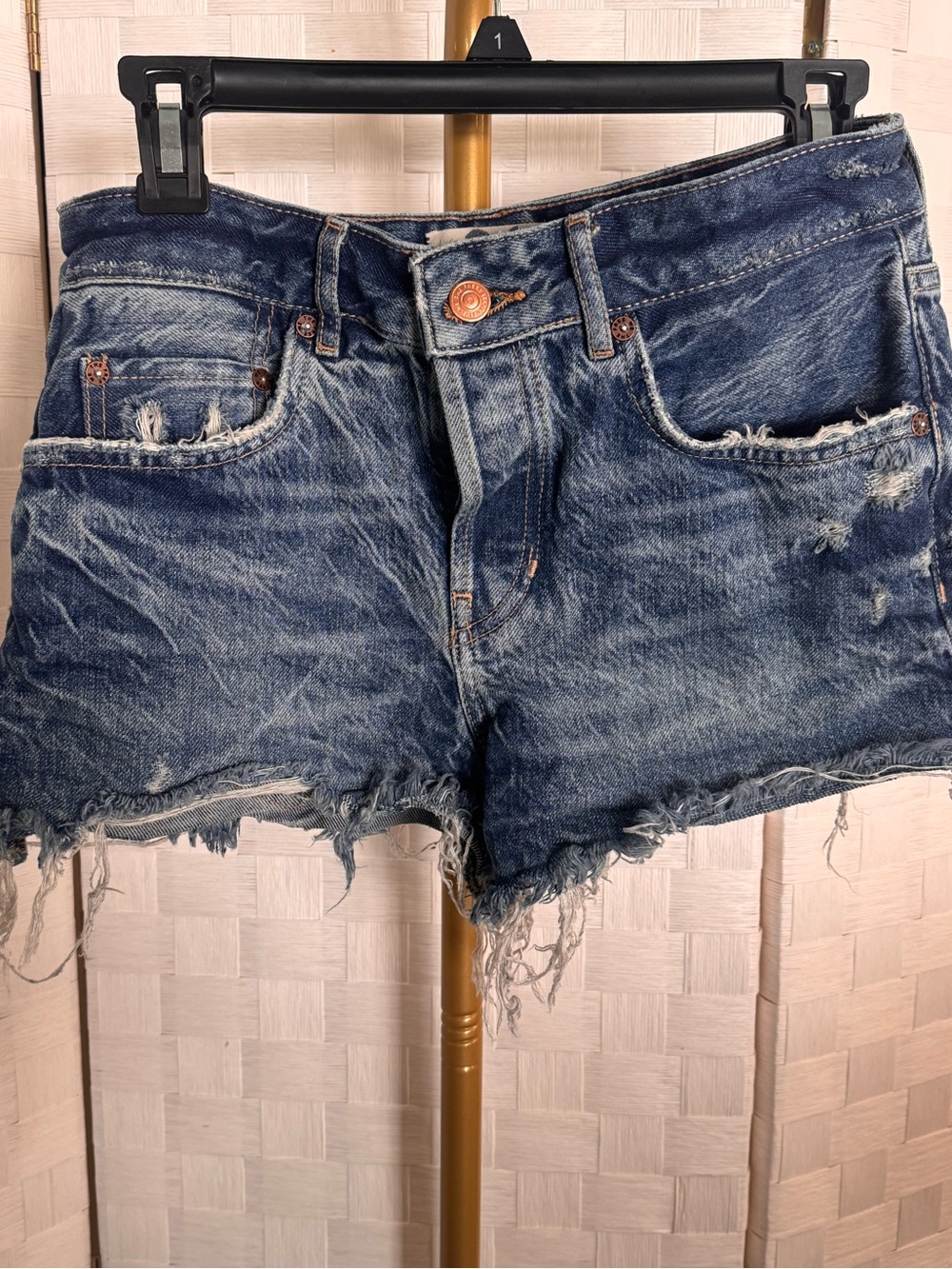 We The Free Frayed Blue Distressed Denim Shorts